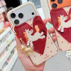 Case Ốp điện thoại iPhone Ngựa Trắng Trái Tim Đỏ Kim Tuyến iPhone 13/14/15/16/17Pro/Promax