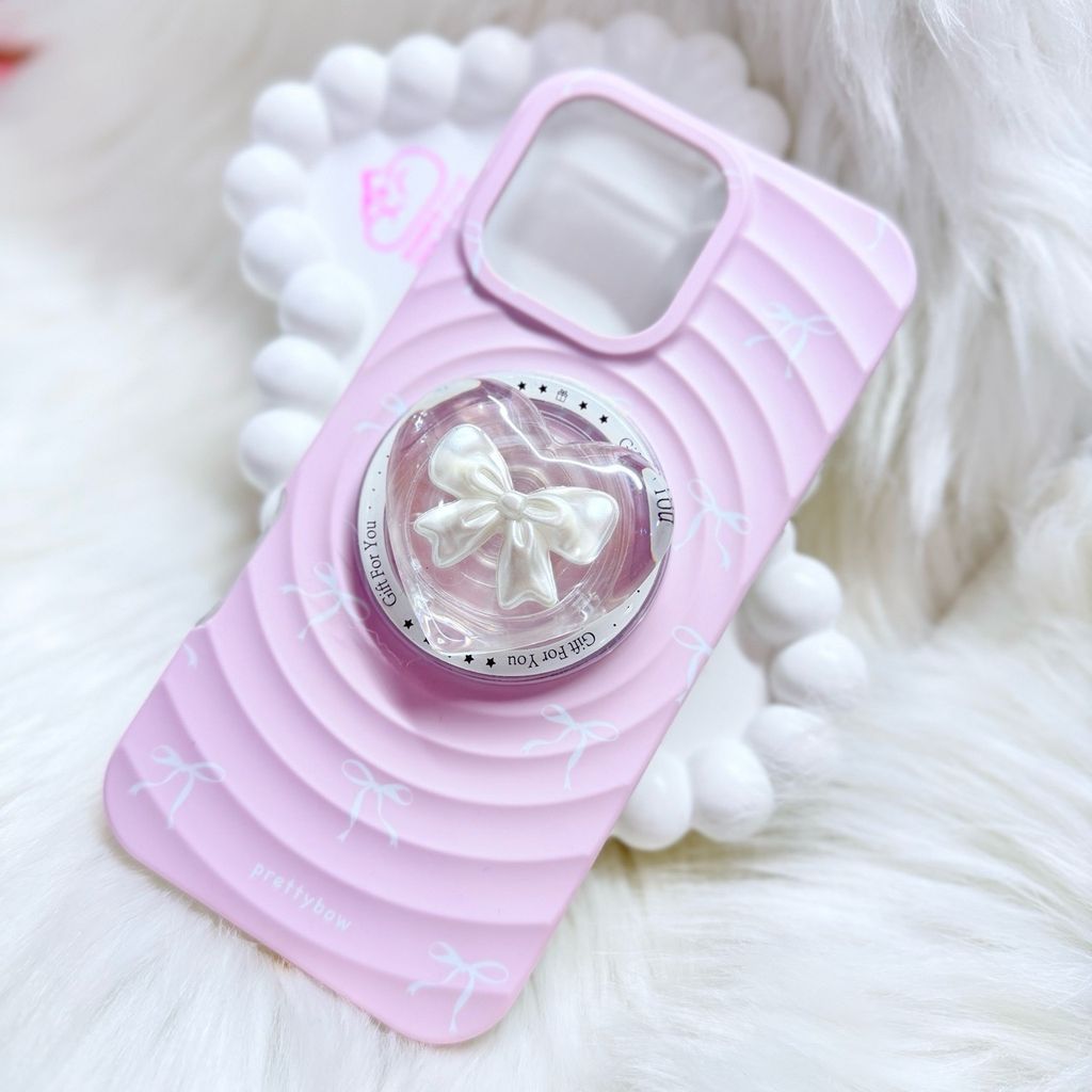 Case Ốp điện thoại iPhone Prettybow Nơ Trắng Nền Hồng Magsafe iPhone 17/16/15/14/13/12/Pro/Promax