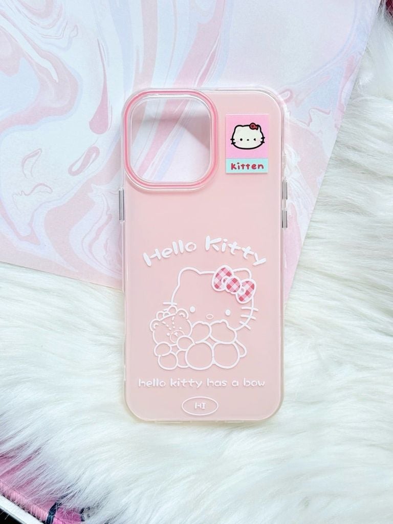 Case Ốp điện thoại iPhone Hello Kitty Hồng Pastel ánh nhũ Kute iPhone 13/14/15/16/17/Pro/Promax (Kitten)
