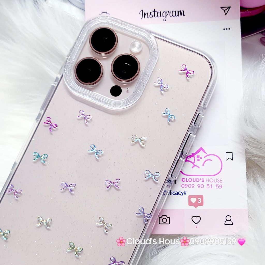 Case Ốp điện thoại iPhone Bling Bling Nơ nhiều màu kute viền camera lấp la lấp lánh iPhone 13/14/15/16/17Pro/Promax