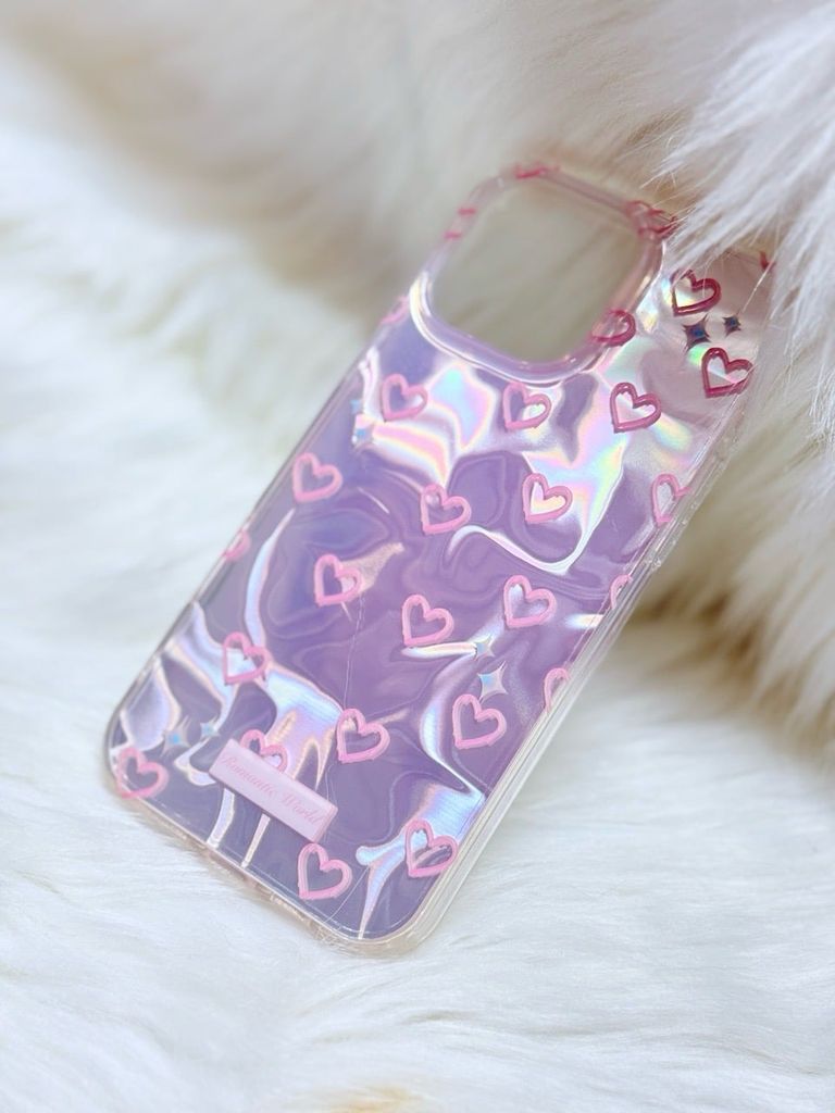 Case Ốp điện thoại iPhone Tim Hồng Ánh Bạc Hồng Hologram iPhone 12/13/14/15/16/Pro/Promax