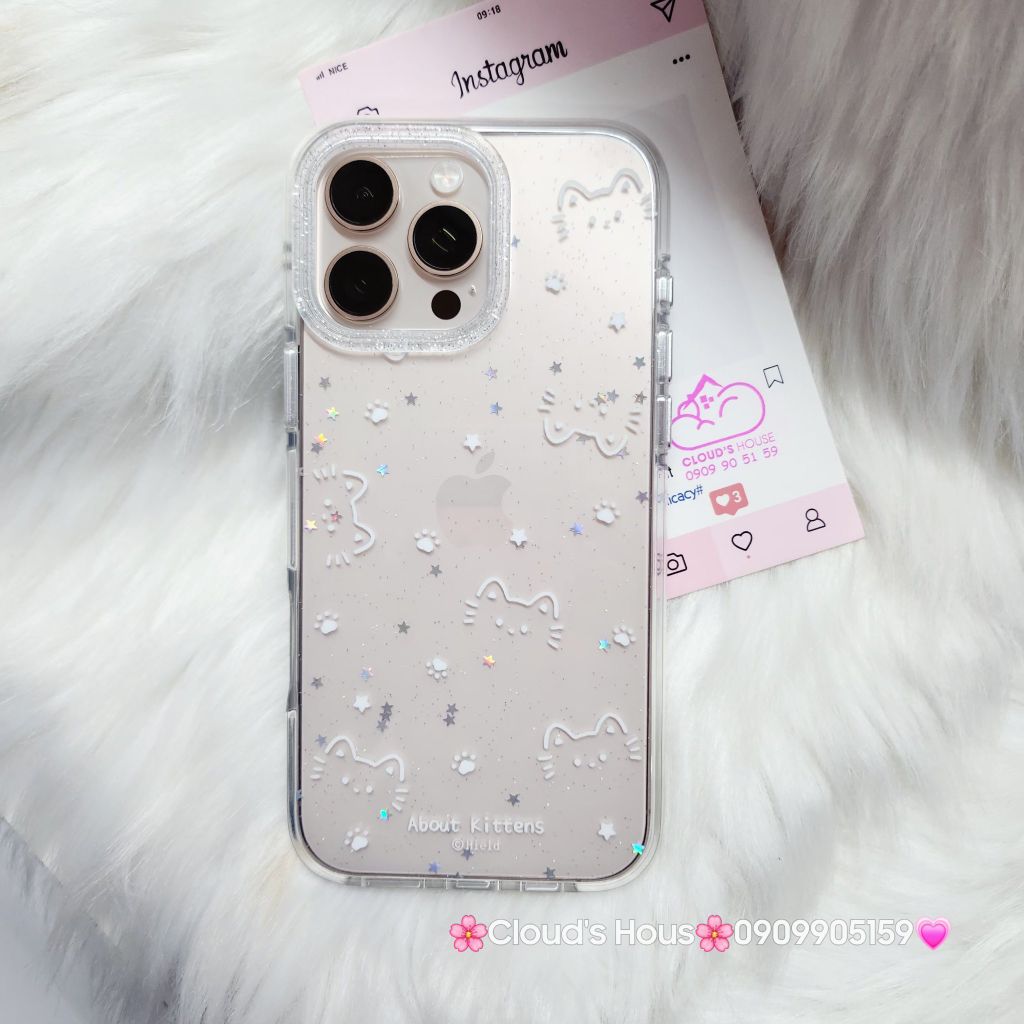 Case Ốp điện thoại iPhone Bling Bling Meomeo bé Mèo kute viền camera lấp la lấp lánh iPhone 13/14/15/16/17Pro/Promax