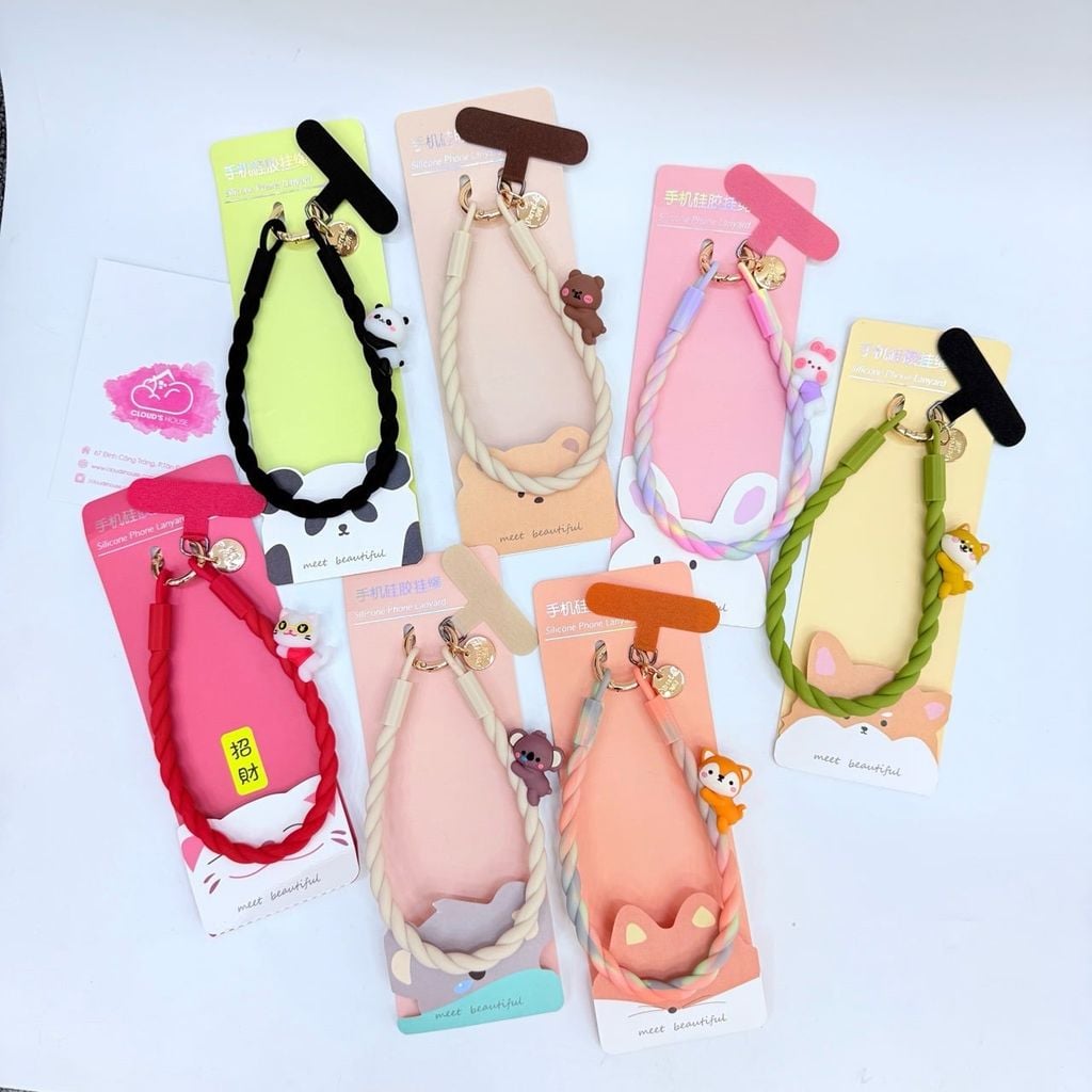 DÂY Xoắn Thú Cartoon Silicone Chất CHỐNG BẨN kèm charm nhiều màu sắc
