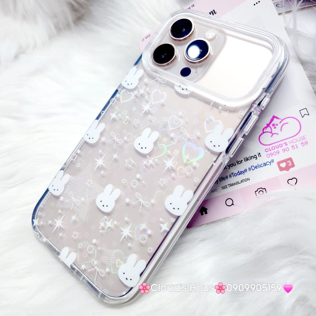 Case Ốp điện thoại iPhone Bling Bling ánh tim bé Thỏ kute viền camera lấp la lấp lánh iPhone 13/14/15/16/17Pro/Promax