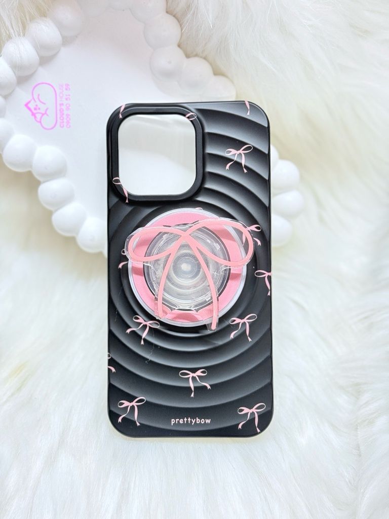Case Ốp điện thoại iPhone Prettybow Nơ Hồng Nền Đen Pastel Magsafe iPhone 17/16/15/14/13/12/Pro/Promax