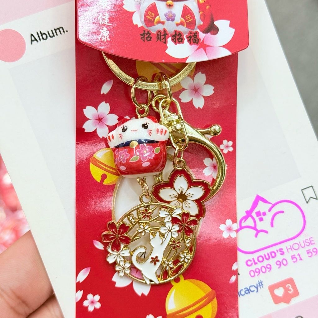 Móc Khóa Mèo Hoa Anh Đào Tết 2026