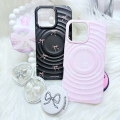 Case Ốp điện thoại iPhone Prettybow Nơ Trắng Nền Hồng Magsafe iPhone 17/16/15/14/13/12/Pro/Promax