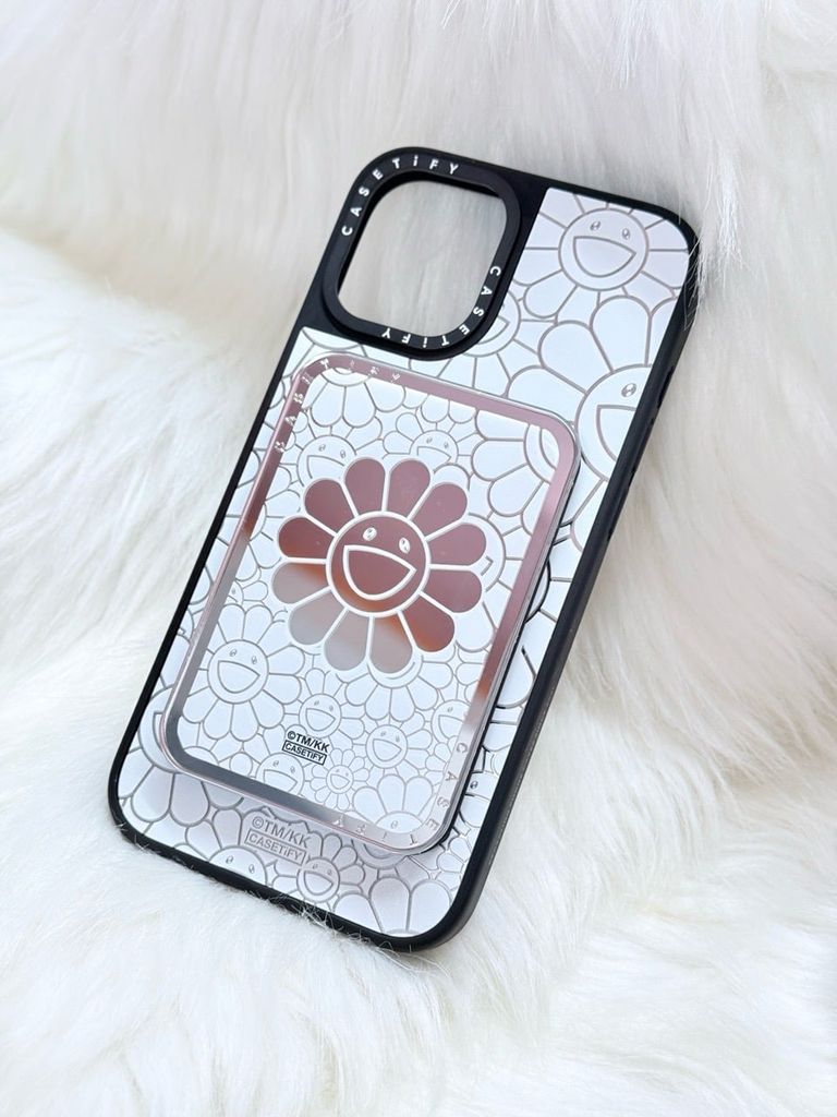 Case Ốp Điện thoại iPhone Hoa Cười Gương Nền Trắng x Murakami Flower Mirror CaseTify iPhone 17/16/Promax