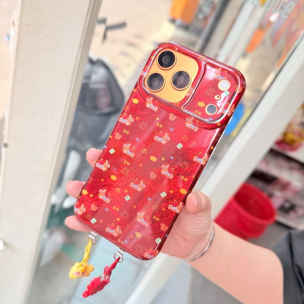 Case Ốp điện thoại iPhone Ngựa Cõng Túi Vàng Tài lộc Ánh Xà Cừ Đỏ iPhone 13/14/15/16/17Pro/Promax - TẾT