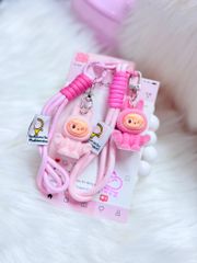 Dây đeo ngắn móc tay LABUBU chất dù giữ điện thoại màu phối trơn ( DÂY NGẮN) - kèm móc hoạt hình