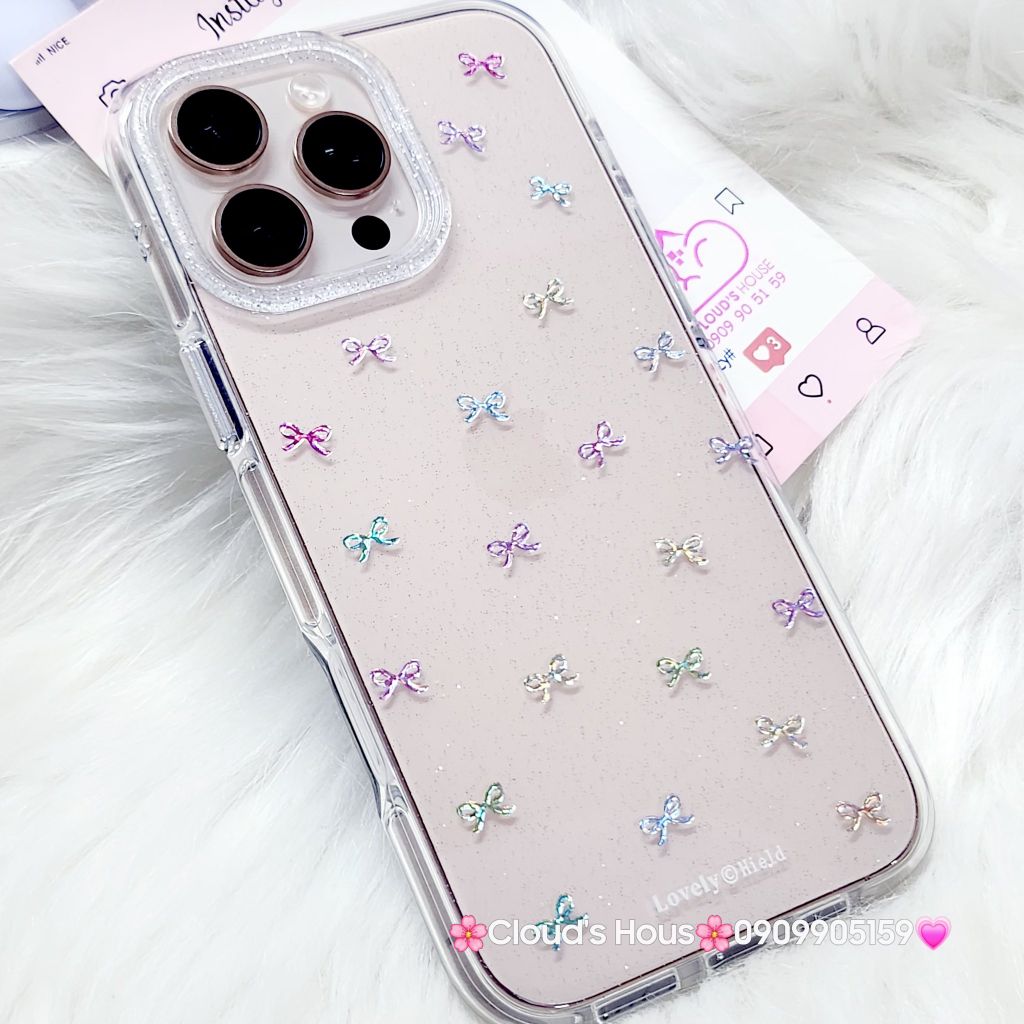 Case Ốp điện thoại iPhone Bling Bling Nơ nhiều màu kute viền camera lấp la lấp lánh iPhone 13/14/15/16/17Pro/Promax