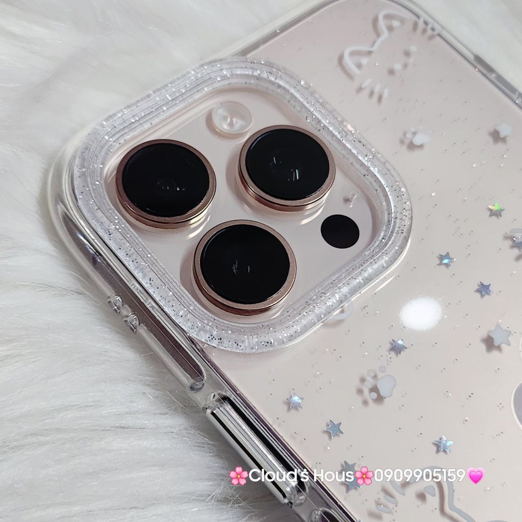 Case Ốp điện thoại iPhone Bling Bling Meomeo bé Mèo kute viền camera lấp la lấp lánh iPhone 13/14/15/16/17Pro/Promax