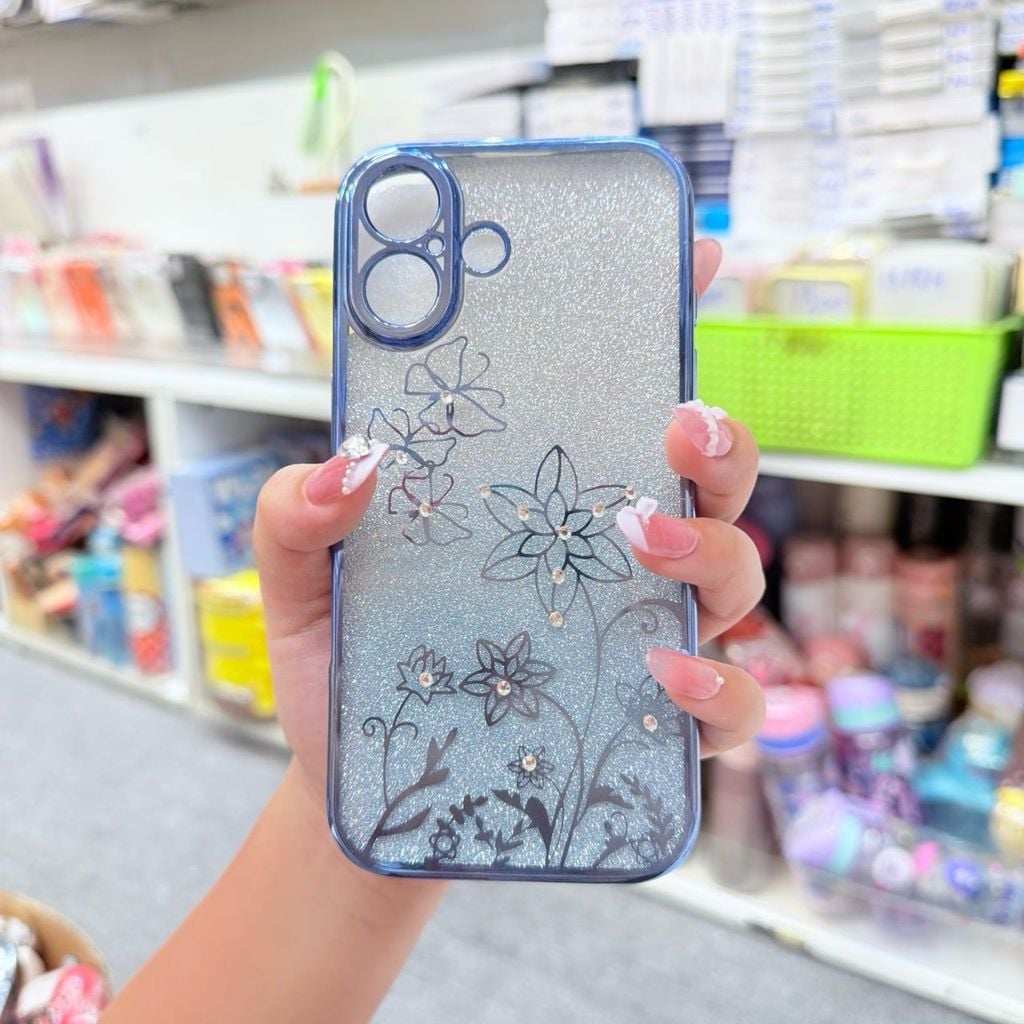 Case Ốp điện thoại iPhone TRong 2in1 Bling Bling Viền Xi iPhone 15/16/Plus