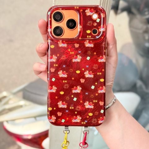Case Ốp điện thoại iPhone Ngựa Cõng Túi Vàng Tài lộc Ánh Xà Cừ Đỏ iPhone 13/14/15/16/17Pro/Promax - TẾT