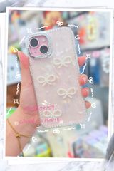 Case Ốp điện thoại iPhone Nơ Trắng Trong Ánh Xà Cừ Đính Đá Case iPhone 12/13/14/15/16/Pro/Promax