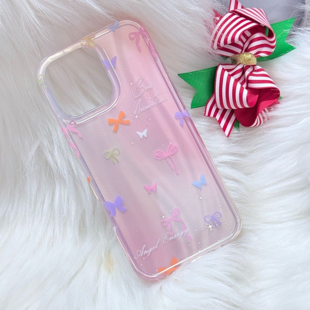 Case Ốp điện thoại iPhone Nơ Nhiều Màu Angel Energy Hologram Bling Bling iPhone 13/14/15/16/Pro/Promax