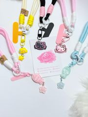 Dây đeo ngắn móc tay chất dù giữ điện thoại màu phối trơn ( DÂY NGẮN) - kèm móc hoạt hình các mẫu