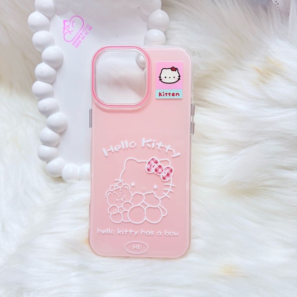 Case Ốp điện thoại iPhone Hello Kitty Hồng Pastel ánh nhũ Kute iPhone 13/14/15/16/17/Pro/Promax (Kitten)
