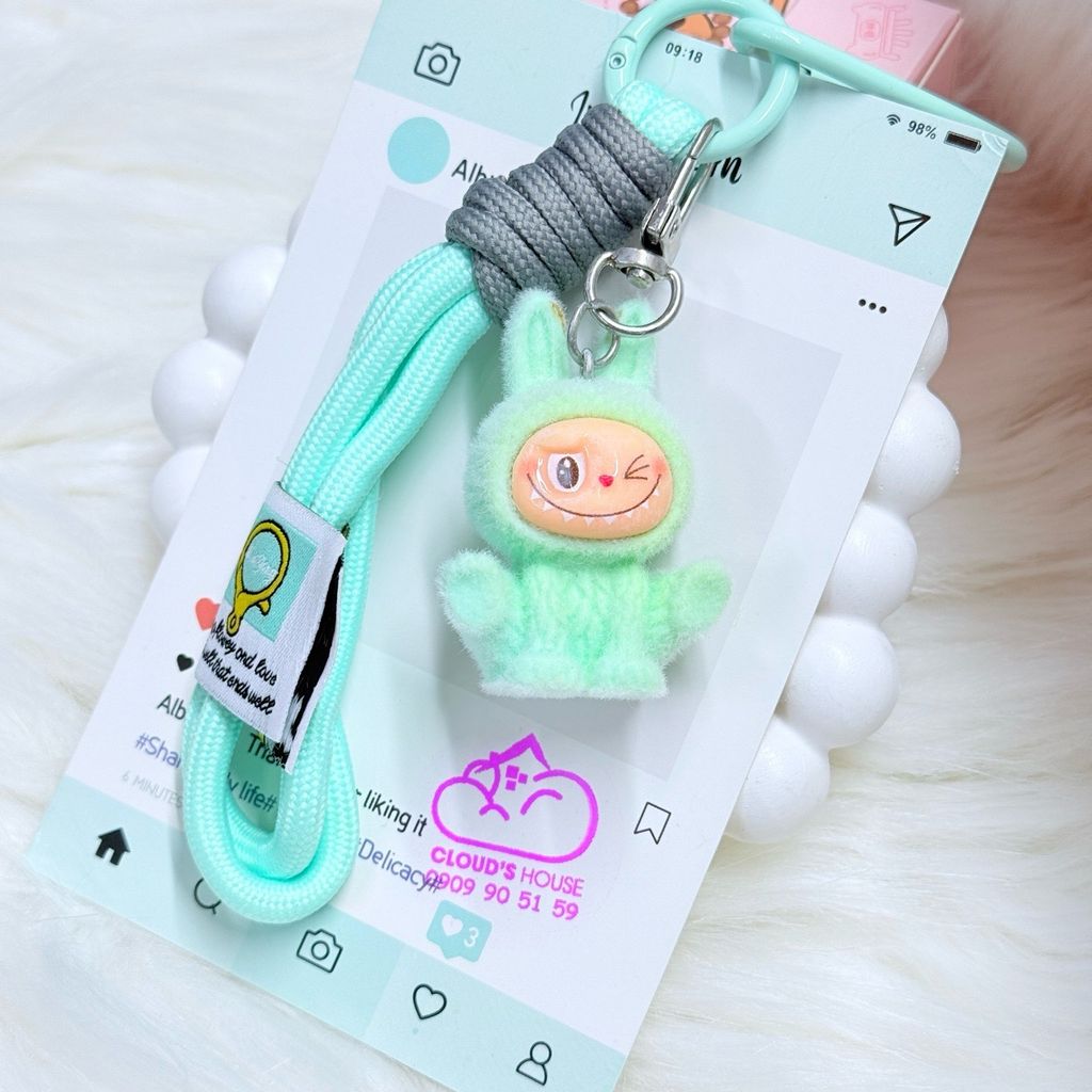 Dây đeo ngắn móc tay LABUBU chất dù giữ điện thoại màu phối trơn ( DÂY NGẮN) - kèm móc hoạt hình