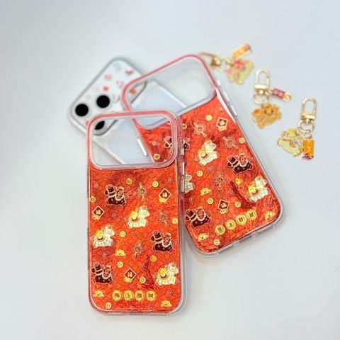 Case Ốp điện thoại iPhone Ngựa Cõng Vàng & Cõng Túi Tiền Ánh Xà Cừ Đỏ iPhone 12/13/14/15/16/17Pro/Promax - TẾT