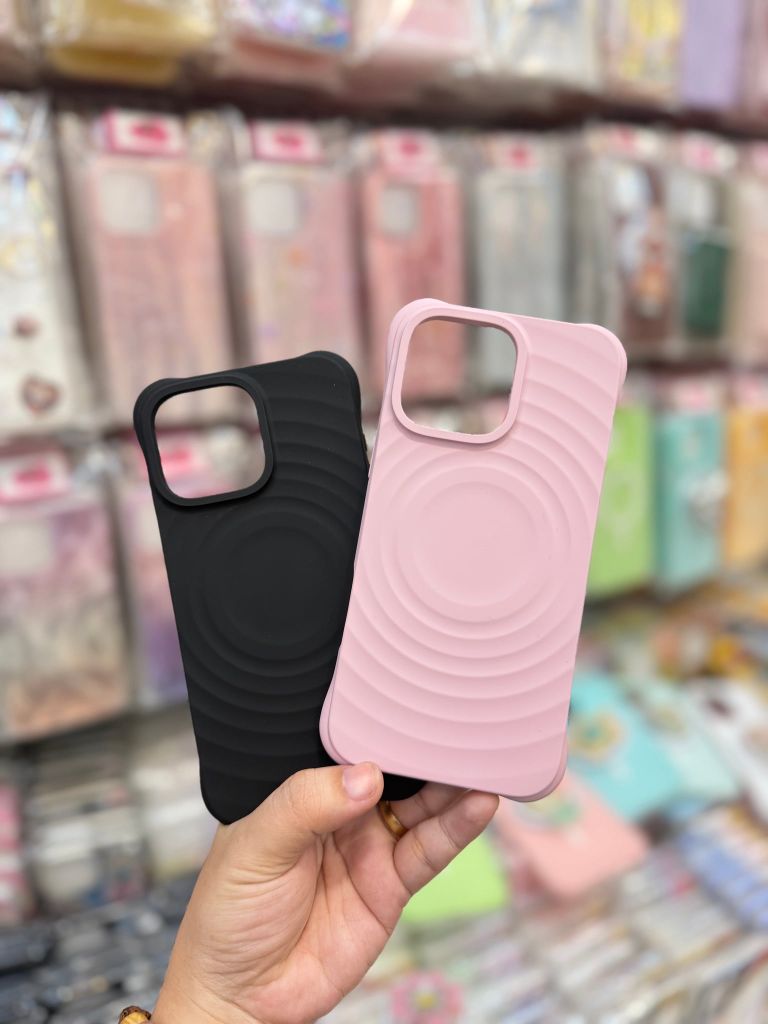 Case Ốp điện thoại iPhone Magsafe silicone Trơn 2 Màu Black - Pink Basic iPhone 13/14/15/16/Pro/Promax