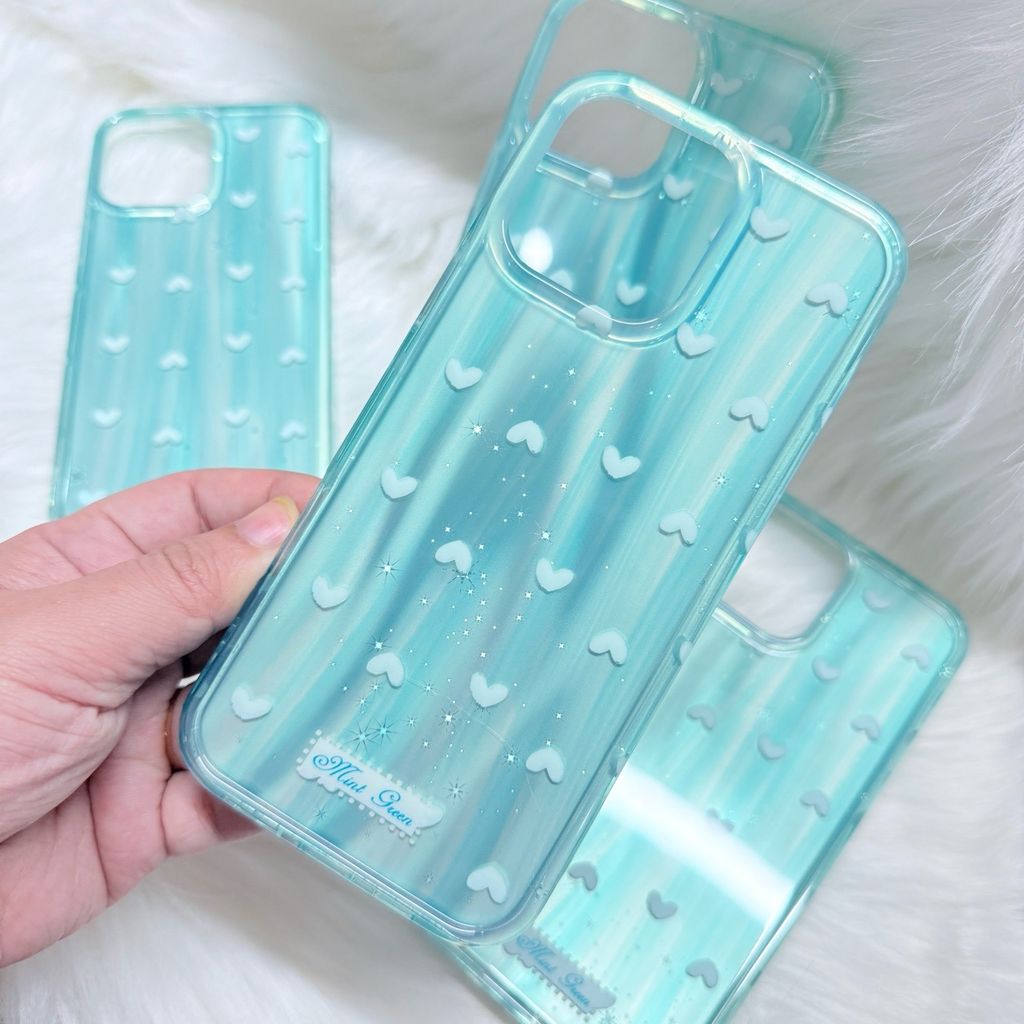 Case Ốp điện thoại iPhone Trái Tim Xanh (Blue Love) Hologram Bling Bling iPhone 13/14/15/16/Pro/Promax