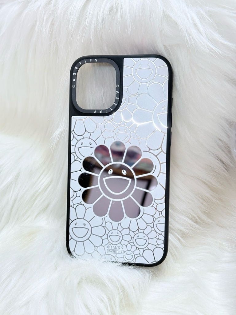 Case Ốp Điện thoại iPhone Hoa Cười Gương Nền Trắng x Murakami Flower Mirror CaseTify iPhone 17/16/Promax