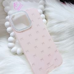 Case Ốp điện thoại iPhone Nơ Hồng Nhạt Viền Camera Bling Bling iPhone 13/14/15/16/17Pro/Promax (Kèm dây 180k)