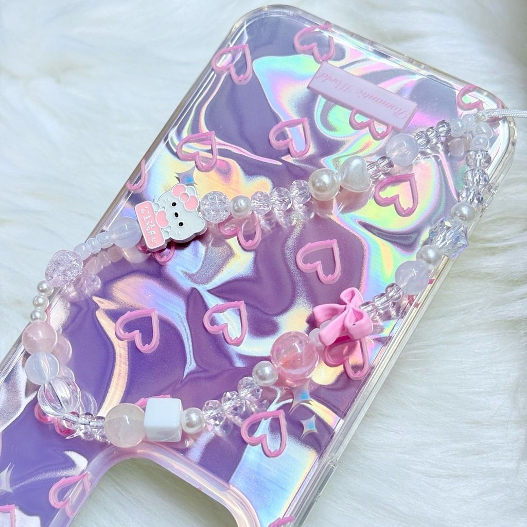 Case Ốp điện thoại iPhone Tim Hồng Ánh Bạc Hồng Hologram iPhone 12/13/14/15/16/Pro/Promax