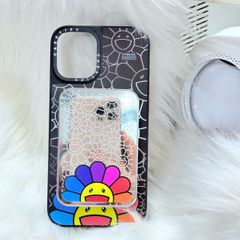 Case Ốp Điện thoại iPhone Hoa Cười Nhiều Màu Nền Đen x Murakami Flower Mirror CaseTify iPhone 17/16/Promax