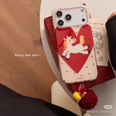Case Ốp điện thoại iPhone Ngựa Trắng Trái Tim Đỏ Kim Tuyến iPhone 13/14/15/16/17Pro/Promax