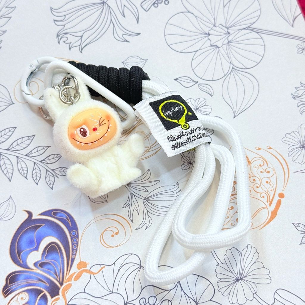 Dây đeo ngắn móc tay LABUBU chất dù giữ điện thoại màu phối trơn ( DÂY NGẮN) - kèm móc hoạt hình