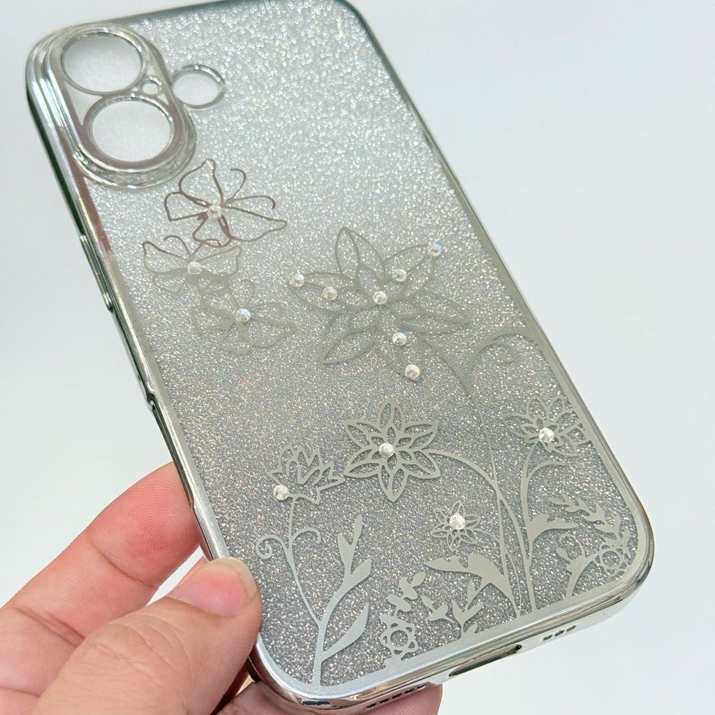 Case Ốp điện thoại iPhone TRong 2in1 Bling Bling Viền Xi iPhone 15/16/Plus