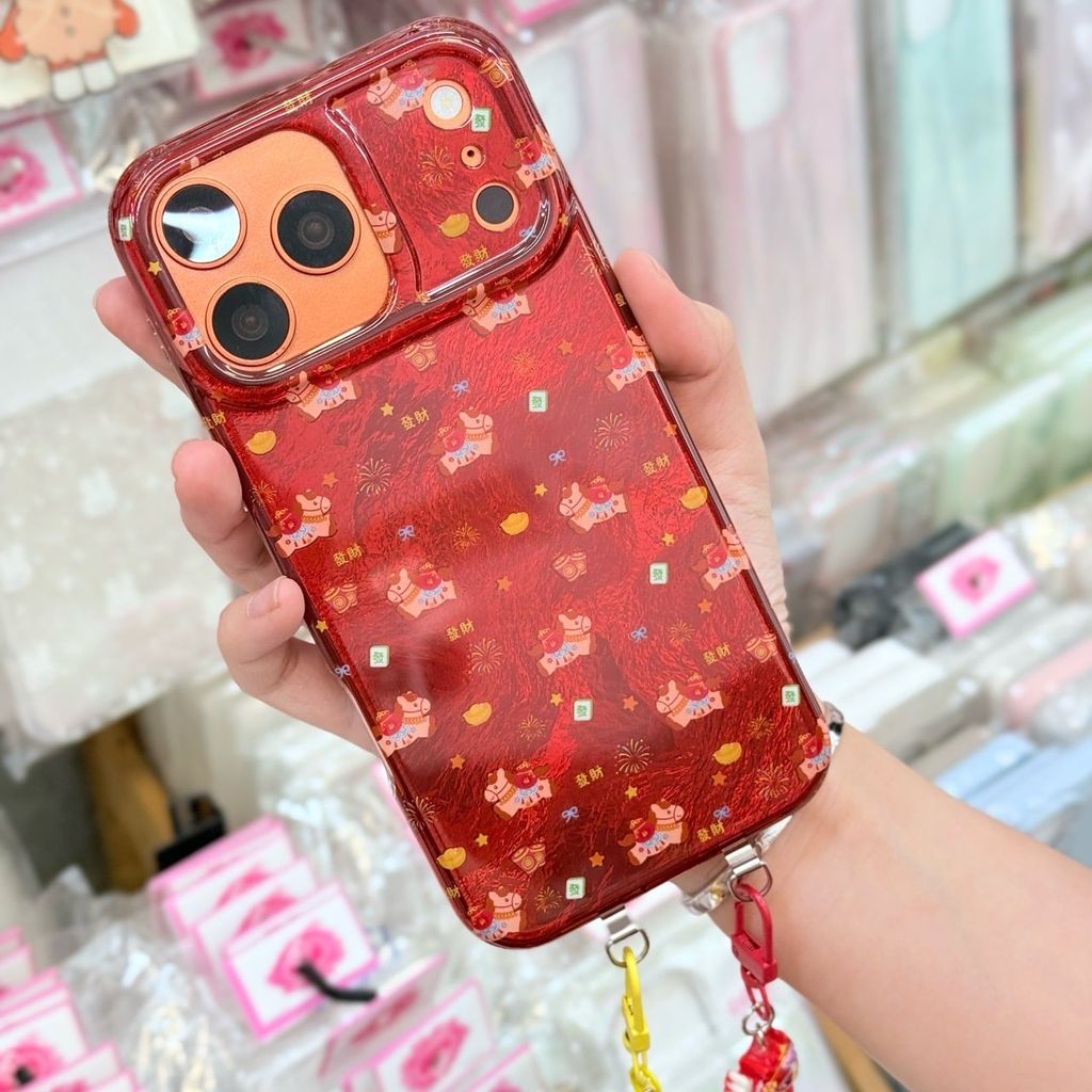 Case Ốp điện thoại iPhone Ngựa Cõng Túi Vàng Tài lộc Ánh Xà Cừ Đỏ iPhone 13/14/15/16/17Pro/Promax - TẾT