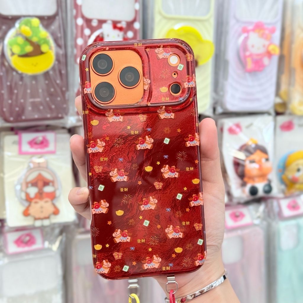 Case Ốp điện thoại iPhone Ngựa Cõng Túi Vàng Tài lộc Ánh Xà Cừ Đỏ iPhone 13/14/15/16/17Pro/Promax - TẾT