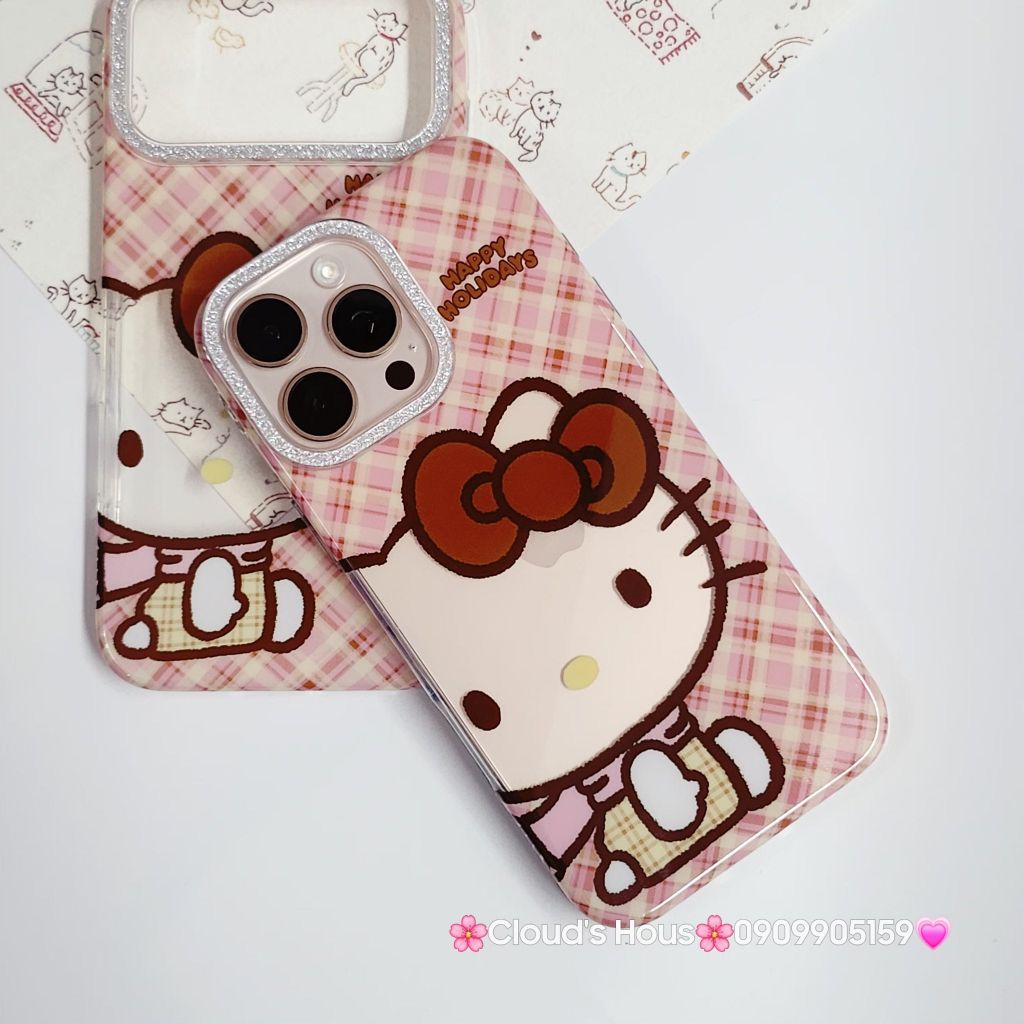 Case Ốp điện thoại iPhone Hello Kitty Trong Camera viền Bling Bling iPhone 13/14/15/16/17/Plus/Pro/Promax