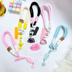 Dây đeo ngắn móc tay chất dù giữ điện thoại màu phối trơn ( DÂY NGẮN) - kèm móc hoạt hình các mẫu