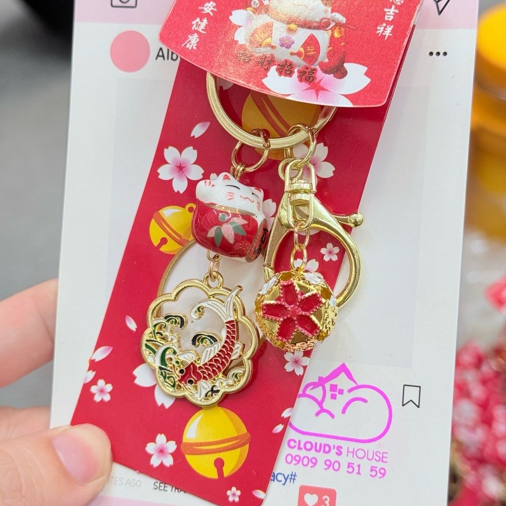 Móc Khóa Mèo Hoa Anh Đào Tết 2026