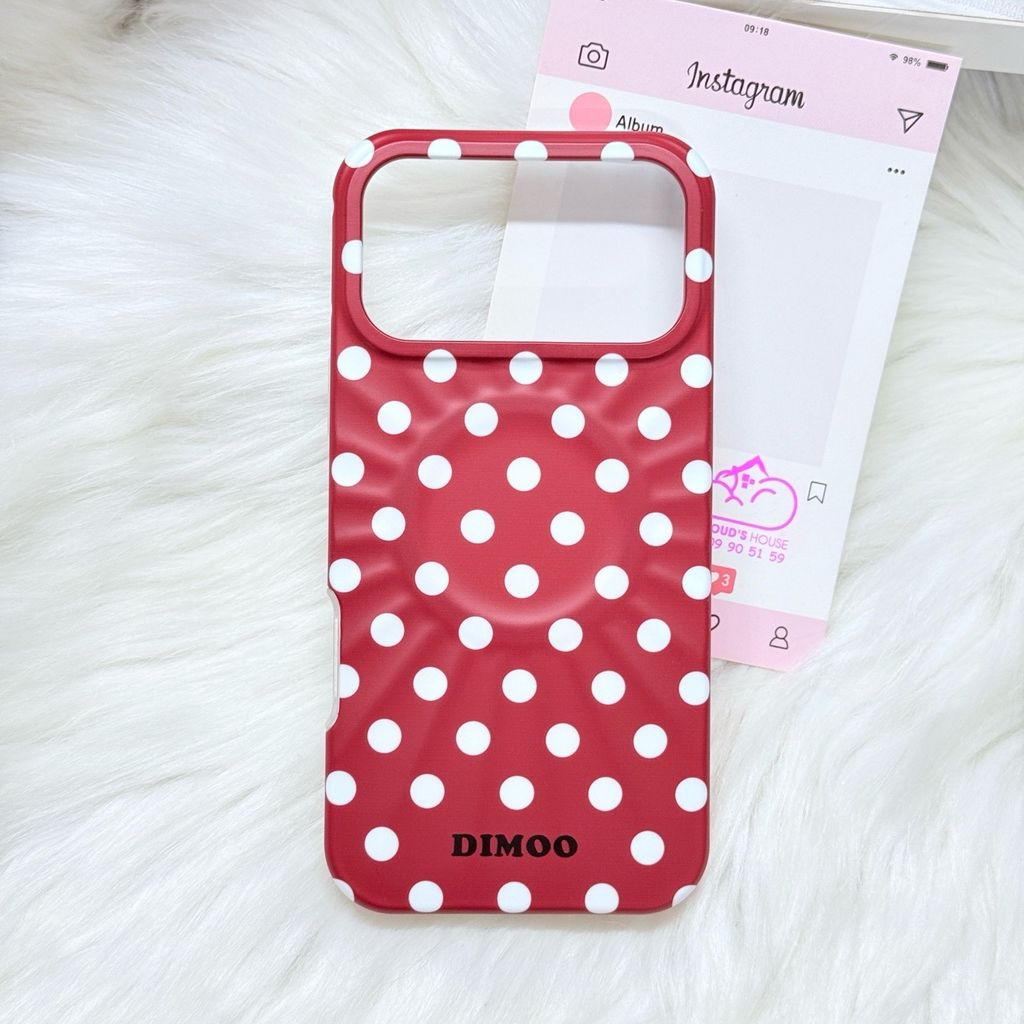 Case Ốp điện thoại iPhone Đỏ Chấm Bi Trắng DIMOO Magsafe Basic iPhone 17/16/15/14/13/12/Pro/Promax