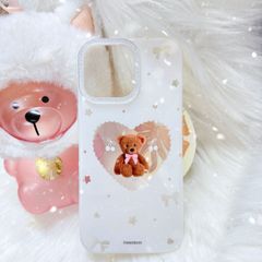 Case Ốp điện thoại iPhone Trắng Gấu Nâu Nơ Sao Cherry Freedom Có Nút Control Viền Camera Bling Bling iPhone 13/14/15/16/17Pro/Promax