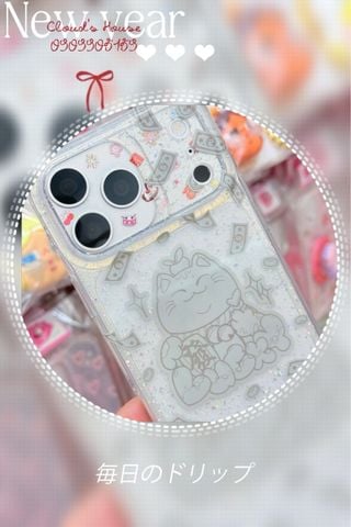 Case Ốp điện thoại iPhone Mèo May Mắn, Tài Lộc Trong Kim Tuyến Bạc iPhone 12/13/14/15/16/17Pro/Promax - TẾT