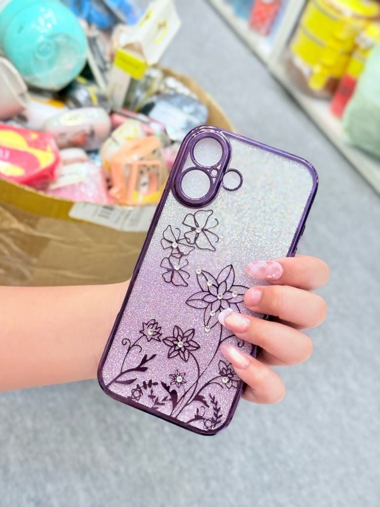 Case Ốp điện thoại iPhone TRong 2in1 Bling Bling Viền Xi iPhone 15/16/Plus