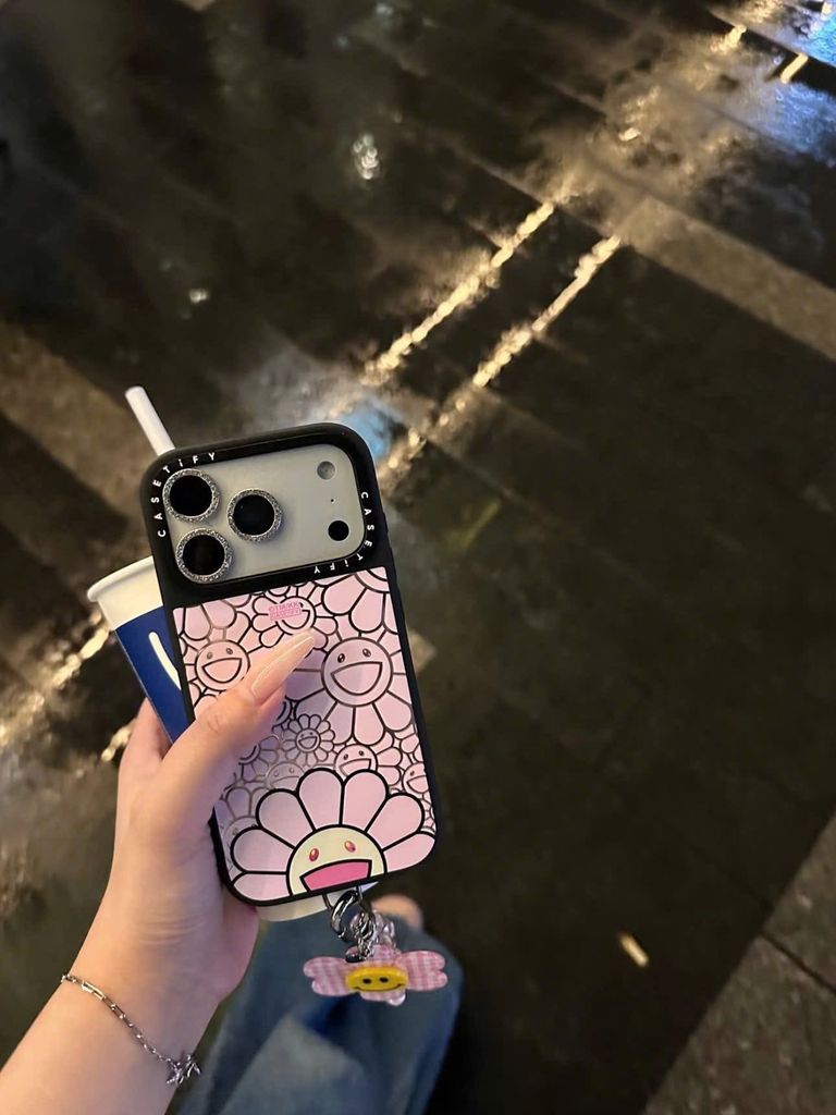 Case Ốp Điện thoại iPhone Hoa Cười Nền Hồng x Murakami Flower Mirror CaseTify iPhone 17/16/Promax