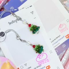 Móc Treo/ Móc khoá điện thoại di động đính hạt pha lê cây thông Noel, móc chìa khóa bông tuyết Giáng sinh