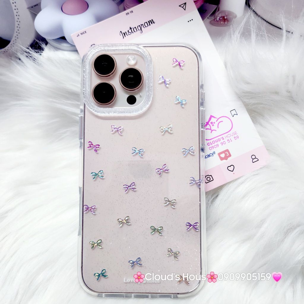 Case Ốp điện thoại iPhone Bling Bling Nơ nhiều màu kute viền camera lấp la lấp lánh iPhone 13/14/15/16/17Pro/Promax