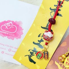 Móc Treo Điện Thoại Mèo Thần Tài Mèo Lớn Mèo Nhỏ – Phụ Kiện Trang Trí Nhiều Màu Kèm Hoa Sen & Charm