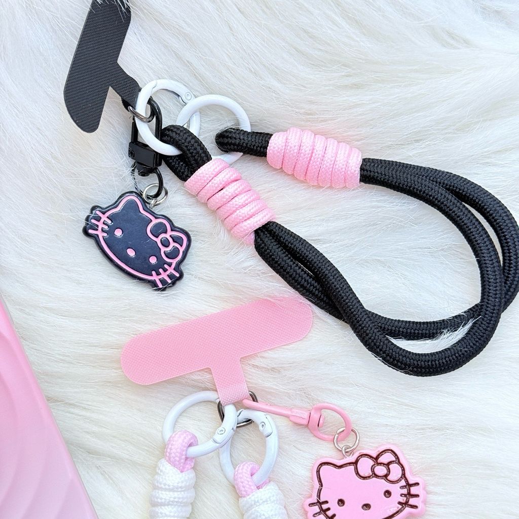 Dây đeo ngắn móc tay chất dù giữ điện thoại màu phối trơn ( DÂY NGẮN) - kèm móc hoạt hình các mẫu