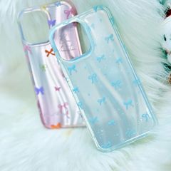 Case Ốp điện thoại iPhone Nơ Xanh Dương Hologram Bling Bling iPhone 13/14/15/16/Pro/Promax