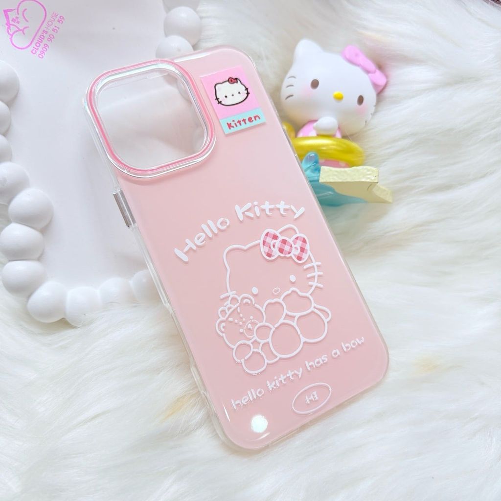 Case Ốp điện thoại iPhone Hello Kitty Hồng Pastel ánh nhũ Kute iPhone 13/14/15/16/17/Pro/Promax (Kitten)