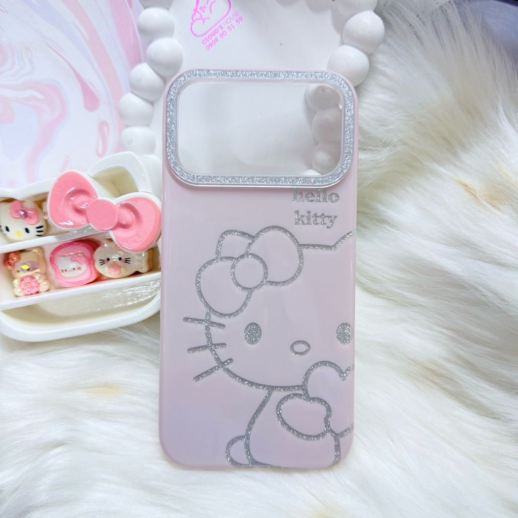 Case Ốp điện thoại iPhone Hello Kitty Hồng Nhạt Viền Camera Bling Bling iPhone 17/Pro/Promax